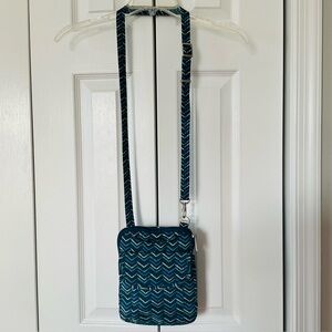 Travelon Navy Blue Chevron Print 5 Point Anti-Theft Signature Slim Pouch Bag EUC